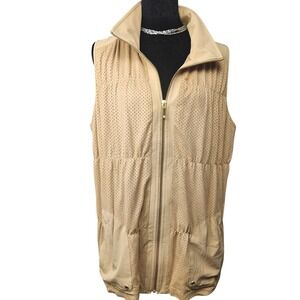 Chicos Zenergy Womens Tan Perforated Full Zip Vest Ruched Waist Size 2 Large